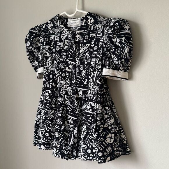 Vintage 80’s Gianni Versace Puff Sleeve Girls Dress Black & White - Picture 3 of 10